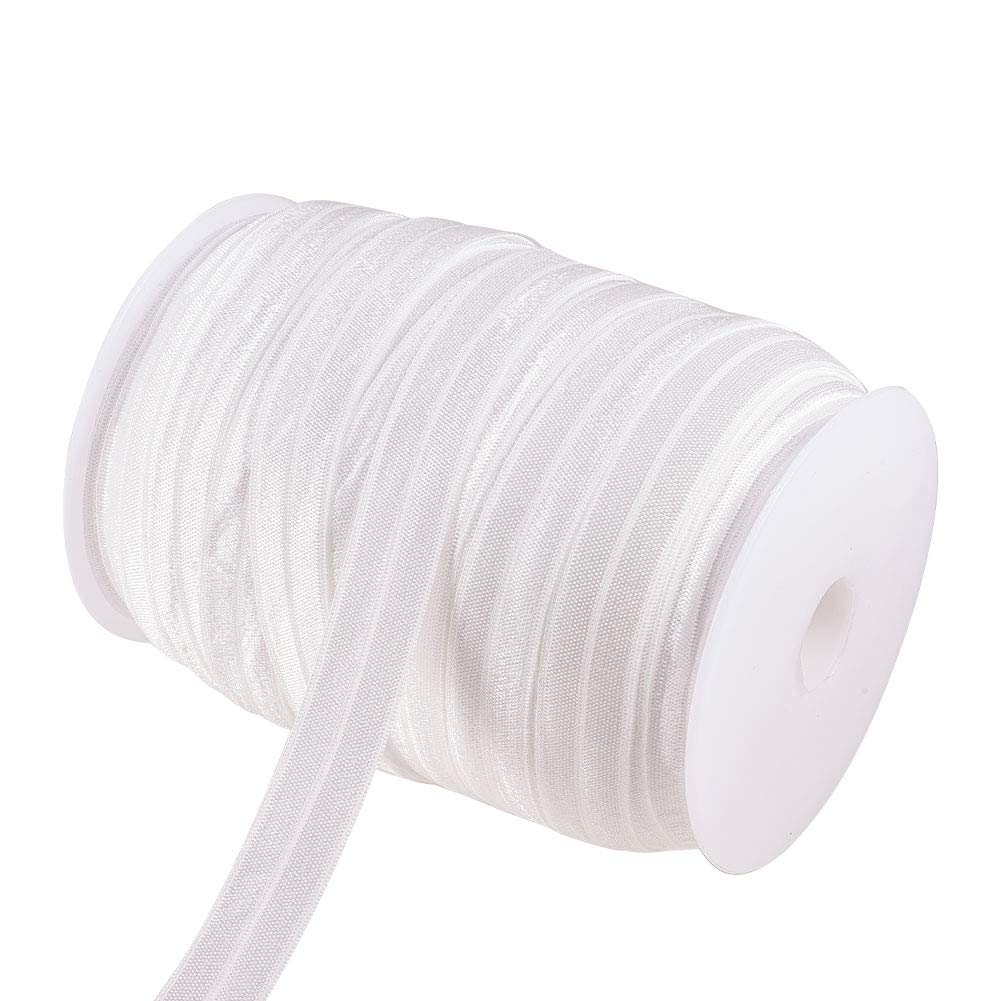 BENECREAT 82 Yard 5/8" 15mm White Foldover Elastic Stretch FOE Elastic Ribbon for Hair Ties Hairbands and Hair Bow
