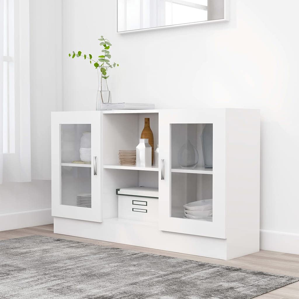 Vitrina blanca 120 x 30,5 x 70 cm de madera con 2 compartimentos y puertas, armario de cocina, armario auxiliar para salón, pasillo, cocina