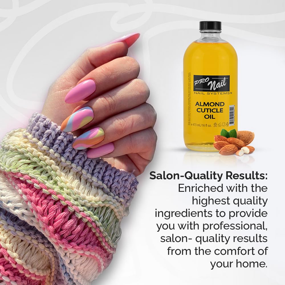 PRO NAIL - Cuticle Revitalizing Oil for Nails, Almond, 16 Oz - Professional Strength, Pedicure and Manicure - Moisturizes and Strengthens Nails and Cuticles - Soothing and Nourishing