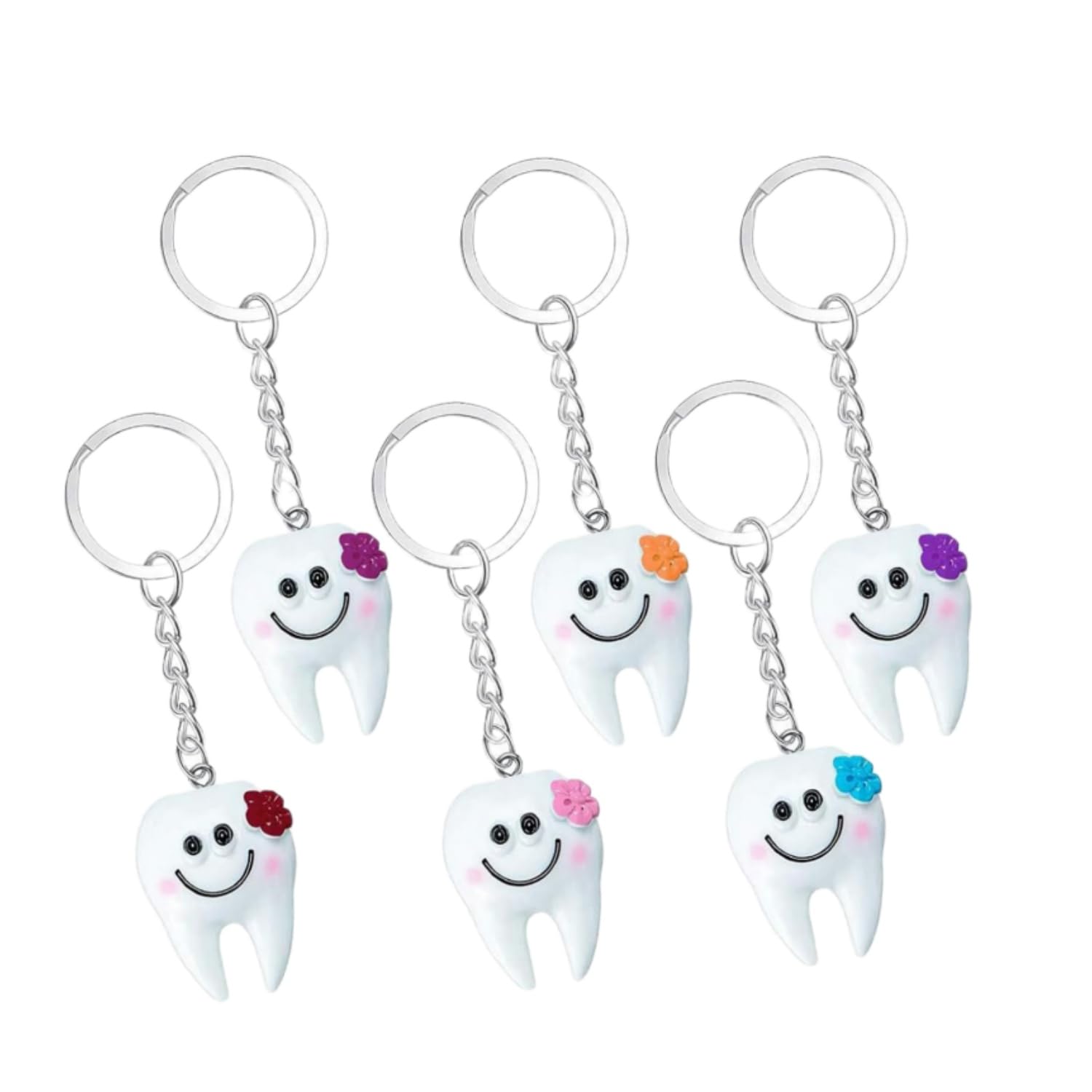 BOBOZHONG Tooth Shape Keychain,6 Pack Dental Key Rings Handbag Pendants Gifts for Dentist, Dental Patients,Birthday Graduation Gifts for New Dentists