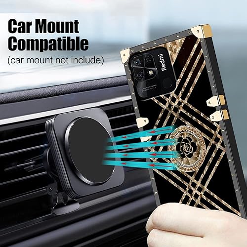 Miniatura 5 de CCSmall Funda de teléfono clásica para Xiaomi Redmi 10C con soporte de anillo, lujo elegante decoración de metal esquina suave TPU mujeres caso