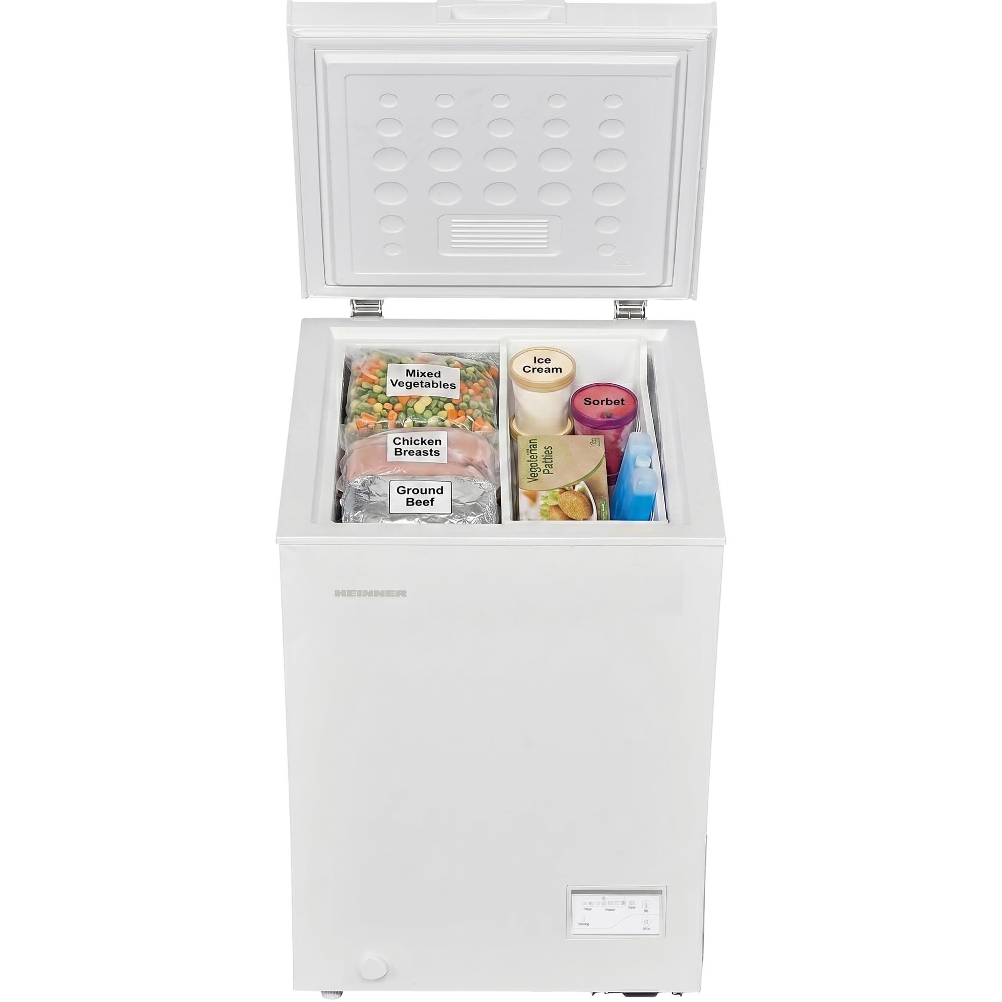 HCF-HM100CE++ Tisch Gefrierschrank 100 L, leiser Betrieb, Energieklasse E, flexible linke/rechte Tür, Weiß, energiesparend, kompakt – Inklusive 5‑Jahres‑Garantie