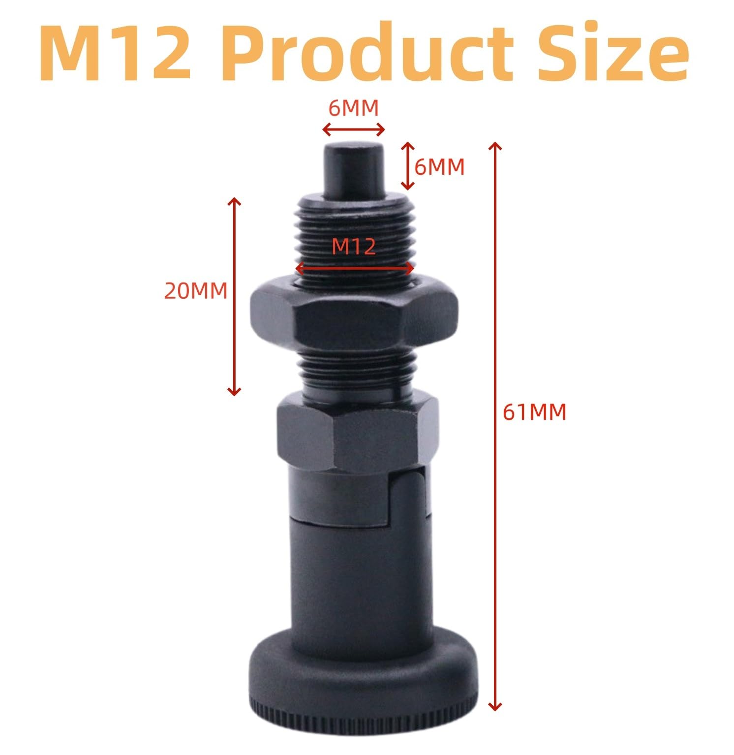 MerciL 2pcs Push Fit Ball Nose Spring Plunger, Carbon Steel Self Locking Indexing Plunger Spring Knob Plunger Positioning Pins Lock Pin Bolt Self Locking Indexing Pin with Lock Nut (M12)