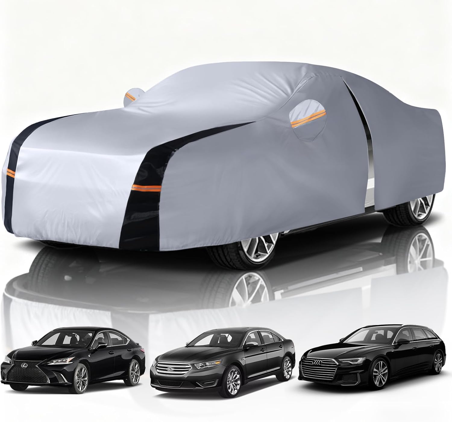 Sedan Car Cover 100% Waterproof All Weather, 10 Layers Outdoor Car Covers for Automobiles - Sun & Rain Protector Full Exterior Covers. Custom Fit Lexus ES, Ford Taurus, Audi A6, Cadillac XTS, etc. A3