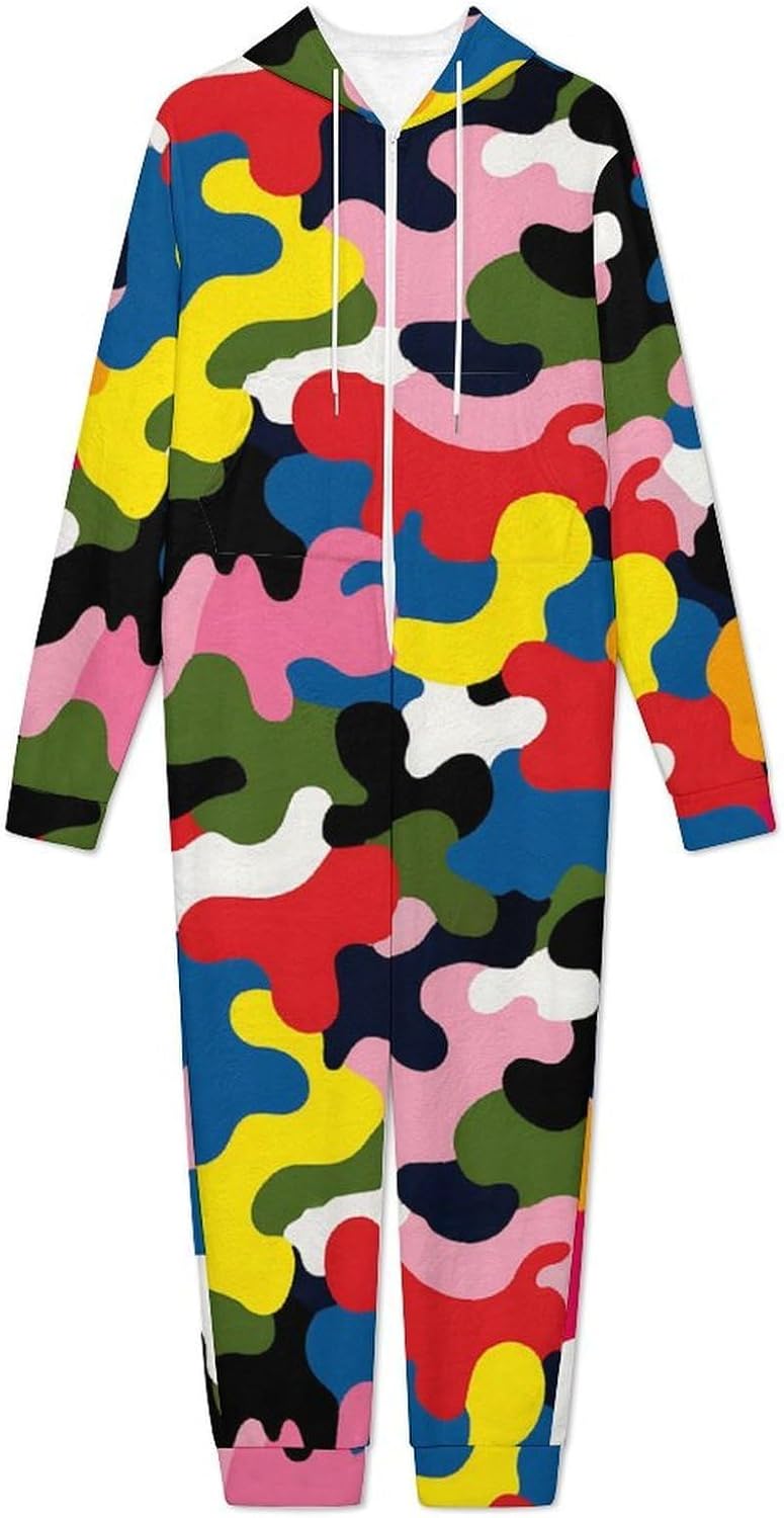 Adult Flannel Hoodie One Pieces Pjs Sets Pink Leopard Print One-Piece Pajama for Women & Men Soft Warm