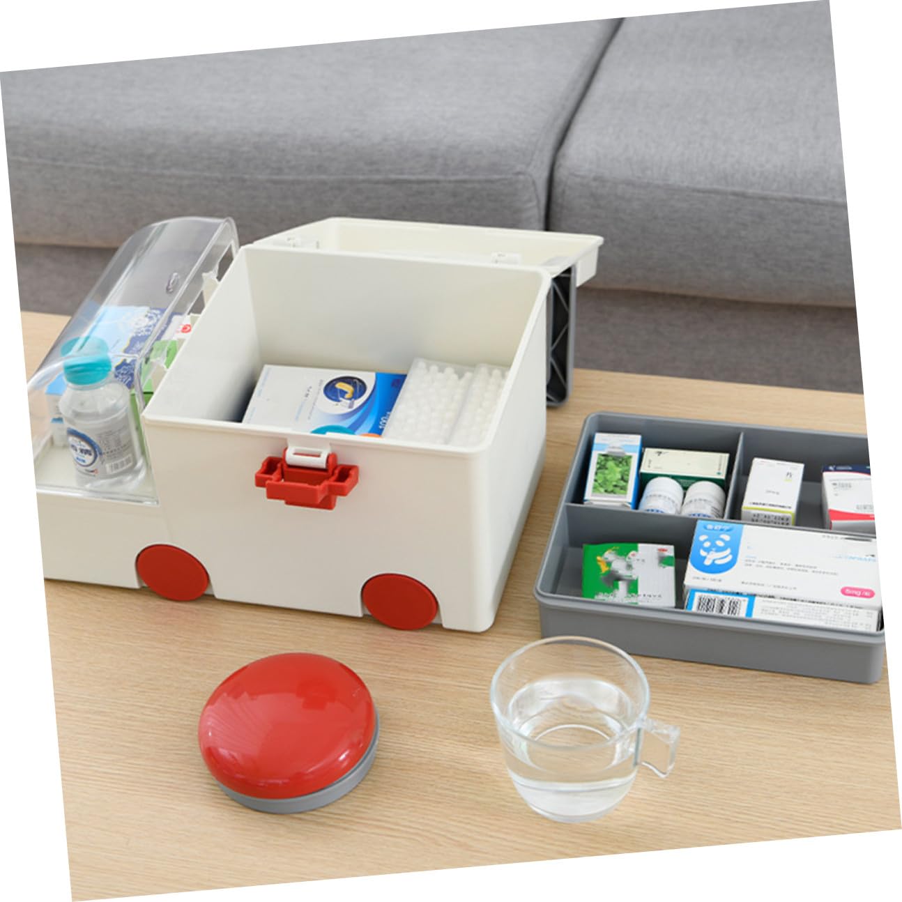 NOLITOY Caja Organizadora de Medicamentos de Plástico Resistente con Doble y Gran Capacidad Maletín Portátil para Primeros Auxilios Hogar y Viajes Color Gris