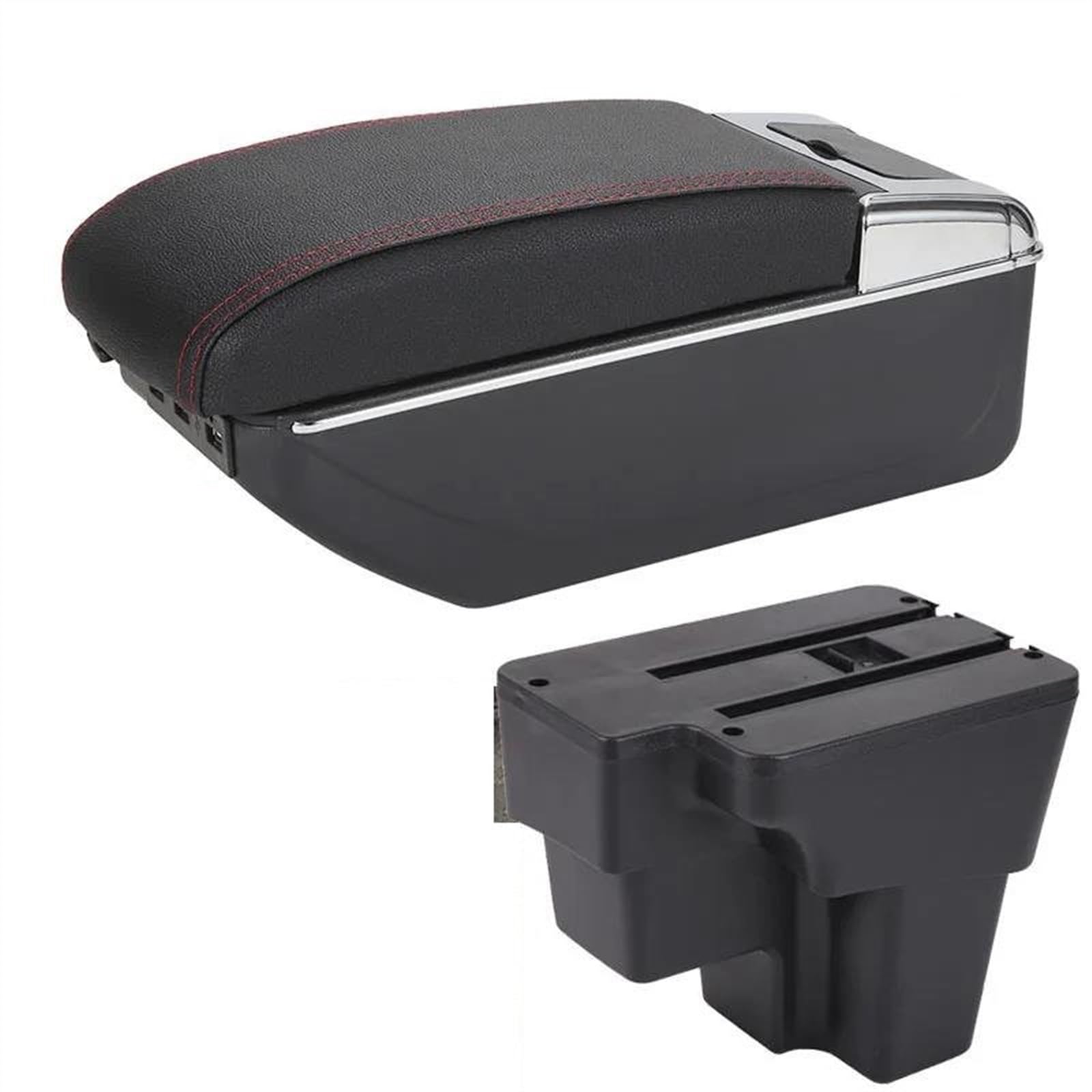 NOHEEU Car Armrest Special Storage Box Modified Parts For STONIC For Cerato For RIO 2015-2022(A1 Black red 7USB)