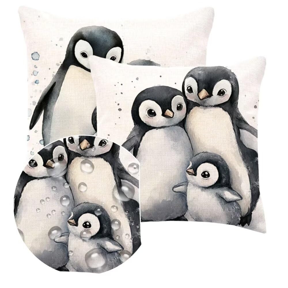 Kissenbezug 60 x 60 cm Tiere Kissen Pinguine,Sofakissen Wasserfest Leinen Kopfkissenbezug Dekorative Kissenbezüge (2er Set),Kissenhülle mit ReißVerschluss Deko Kissen für Couch Balkon Wohnzimmer q317