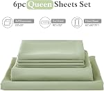 ILAVANDE Queen Ensemble de feuilles 6 Pièce, Hôtel de luxe Super Soft 1800 Series Feuilles de lit en microfibre Queen sans rembourrage & Breathable-14 Feuilles de poche profondes pour lit Queen Size(Queen,Sage Green)
