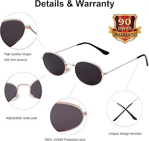 Miniatura 7 de JUDOO Gafas de sol ovaladas para mujeres y hombres, estilo vintage de los años 90, marco de metal, lentes