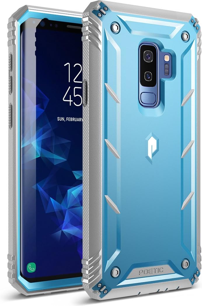 Poetic Galaxy S9 Plus Rugged Case, Revolution [360 Degree Protection] Full-Body Rugged Heavy Duty Case with [Built-in-Screen Protector] for Samsung Galaxy S9 Plus Blue/Gray