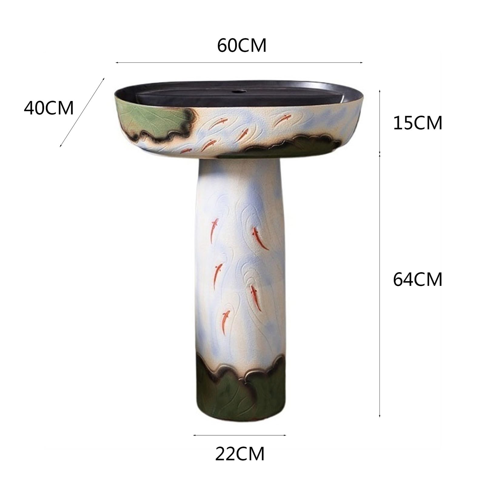 Lavabo de columna de arte retro, lavabo de cerámica, para patio, fácil de limpiar e instalar, tamaño A, B-One Size