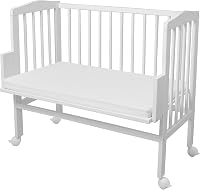 WALDIN Cuna colecho, Altura Regulable, Natural sin tratamientos o Lacado en Blanco,Lacado en Blanco Extra Large 90x55cm