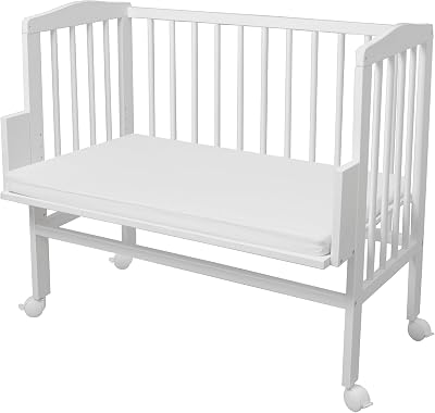 WALDIN Cuna colecho, Altura Regulable, Natural sin tratamientos o Lacado en Blanco,Lacado en Blanco Extra Large 90x55cm