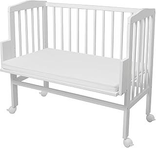 Waldin Beistellbett mit Matratze, höhen-verstellbar, Holz weiß lackiert,Große Liegefläche 90x55cm