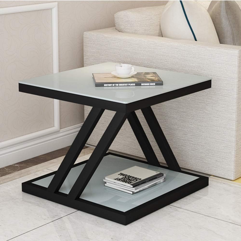 Telephone Table, Nordic Modern Square Side Table Living Room Sofa Coffee Table Telephone Table Bedroom Bedside Table 2-Tier Storage Table(Color:White+Black)