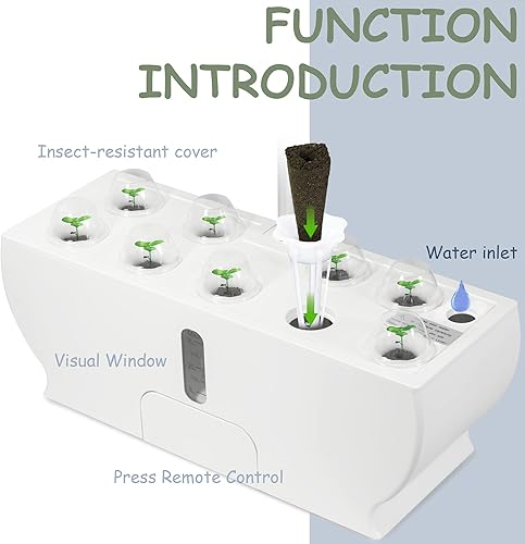 Miniatura 9 de Sistema de cultivo hidropónico, 9 vainas, jardín interior con 100 LED de luz de cultivo y bomba de agua, kit de maceta de jardín para hierbas,