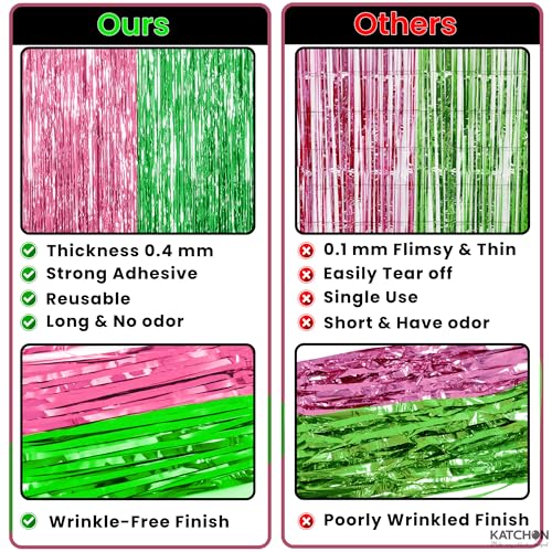 Image of KatchOn, XtraLarge Green and Pink Fringe Backdrop, Pack of 2 - Streamer Backdrop for Flamingo, One in A Melon Party Decorations | Pink and Green Party Decorations | Princess Birthday Decorations