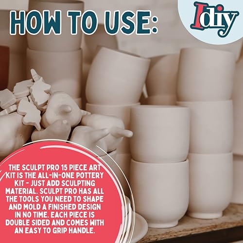Miniatura 3 de Kit de iniciación de herramientas de cerámica, 15 piezas, 26 herramientas, juego de escultura de arcilla para principiantes, juego de escultura de