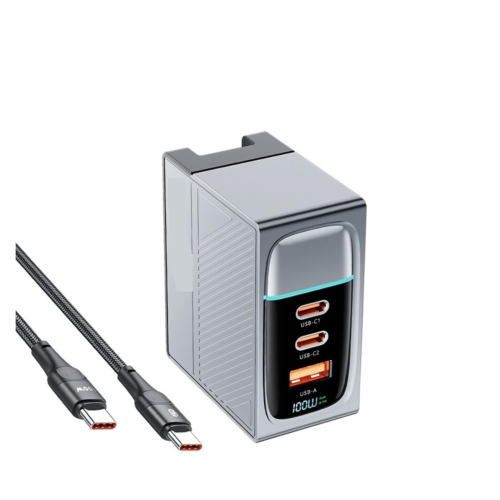 Ładowarka GaN 100 W QC4.0 PD 67 W 65 W wyświetlacz PPS przenośna szybka ładowarka Multi USB typu C do laptopa Tablet,Bezpieczny i Wydajny(100W With Cable)