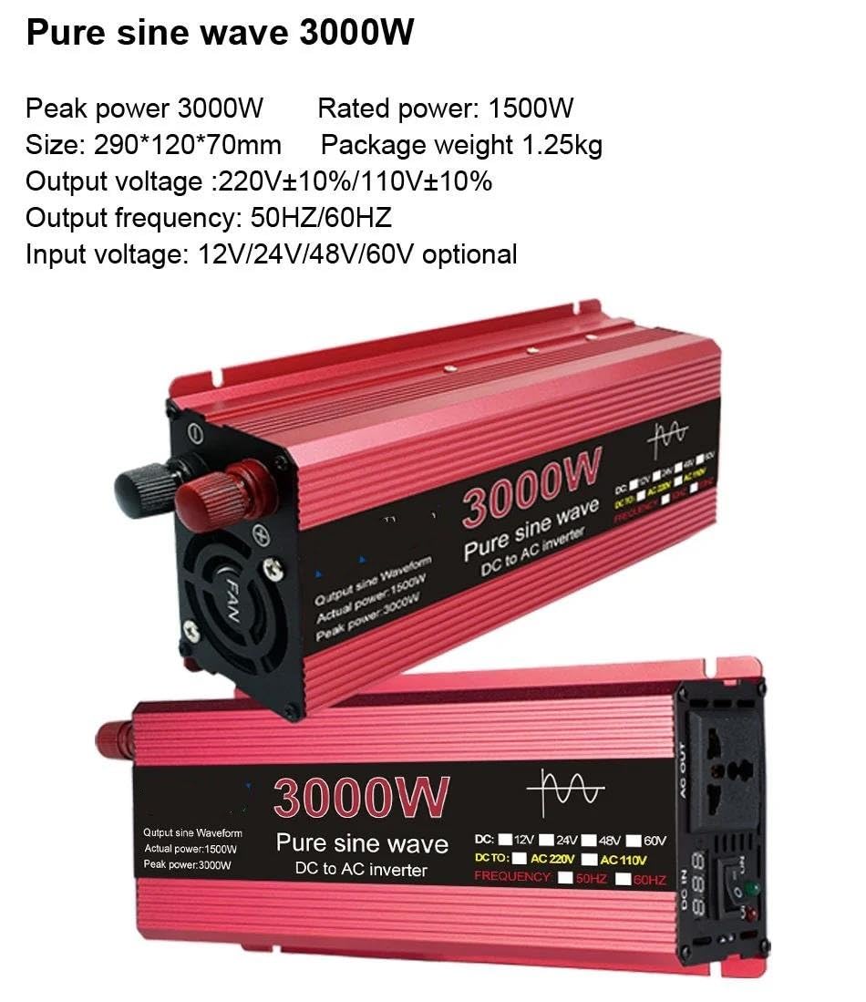 1000w 3000w 2200w 1600w Inverter Di Potenza Onda Sinusoidale 12V DC A AC 220V Convertitore Stabilizzatore 24V Solare 50hz 60hz Onda Sinusoidale Inverter