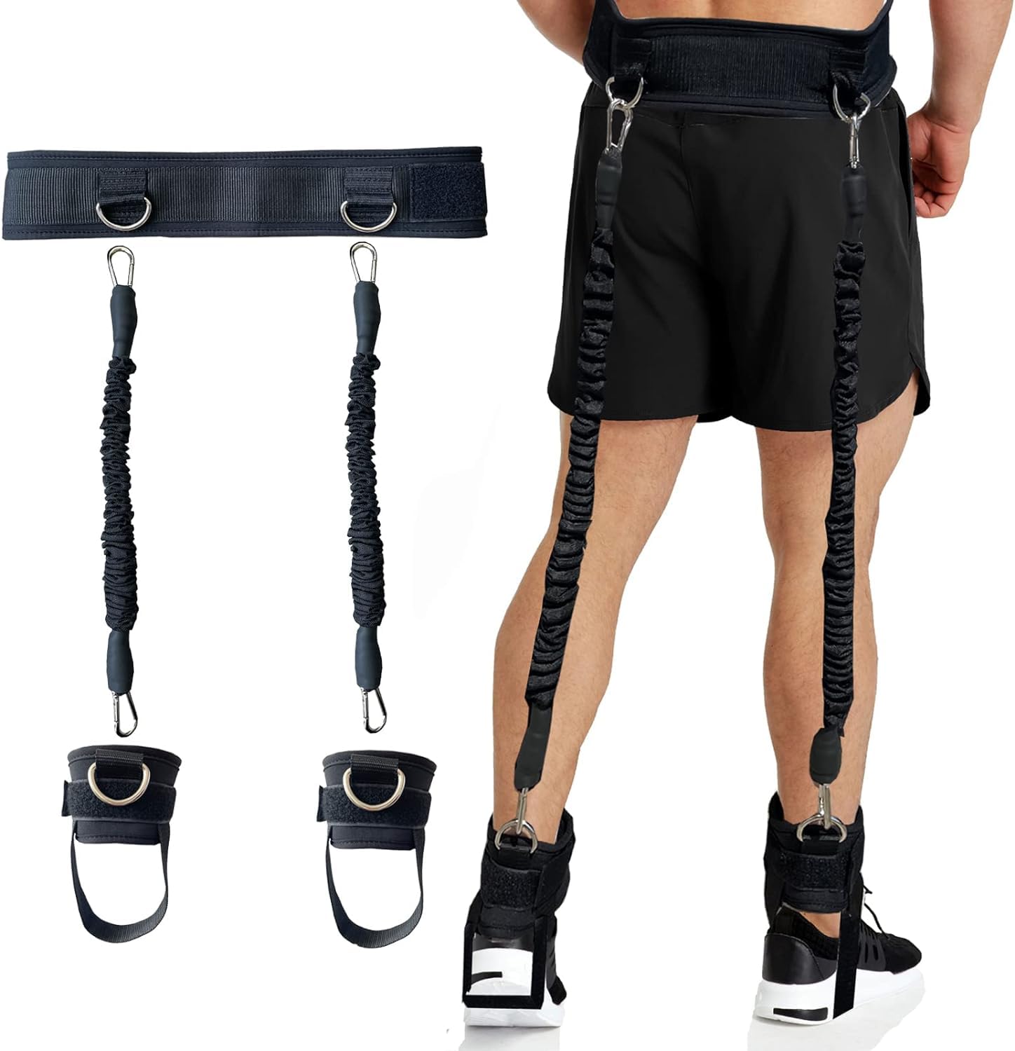 Vertical Jumping Trainer,Leg Strength Training Resistance Band for Agility Speed Basketball Volleyball Football Jump Training (Kit Black)-image-35