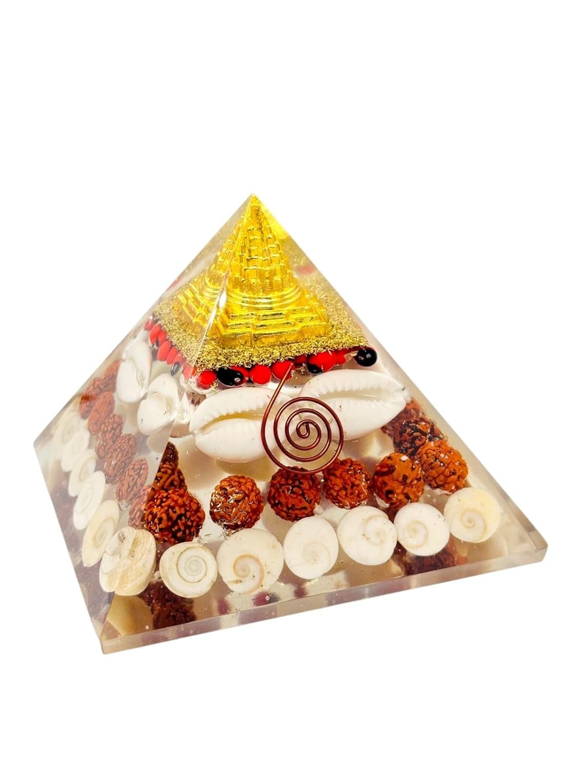 Fikup Gomati Chakra Orgone Pyramid with Shree Yantra & Rudraksha | 4-Inch Vastu & Meditation Crystal Pyramid for Positive Energy, Prosperity & Gifting