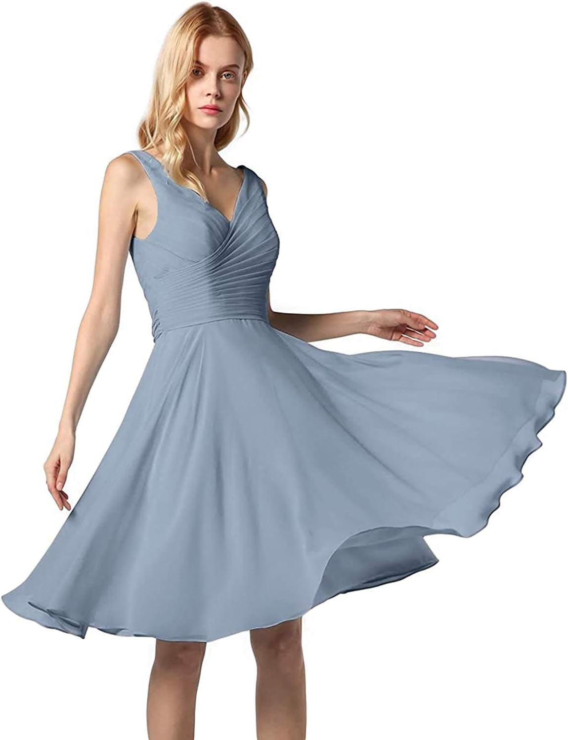 V-Neck Bridesmaid Dresses Short Knee Length Chiffon Formal Cocktail Party Dress for Women 2021 m014