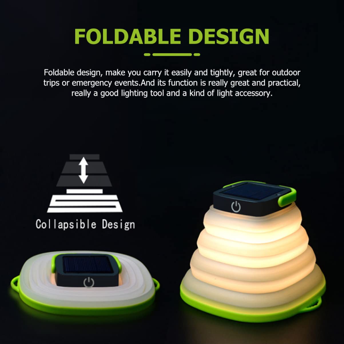 Linterna de camping, 5 piezas de respaldo y colgante al aire libre con tienda portátil, luz plegable, lámpara de linterna, batería USB, kit de camping LED de emergencia, campamento solar, viaje, negro