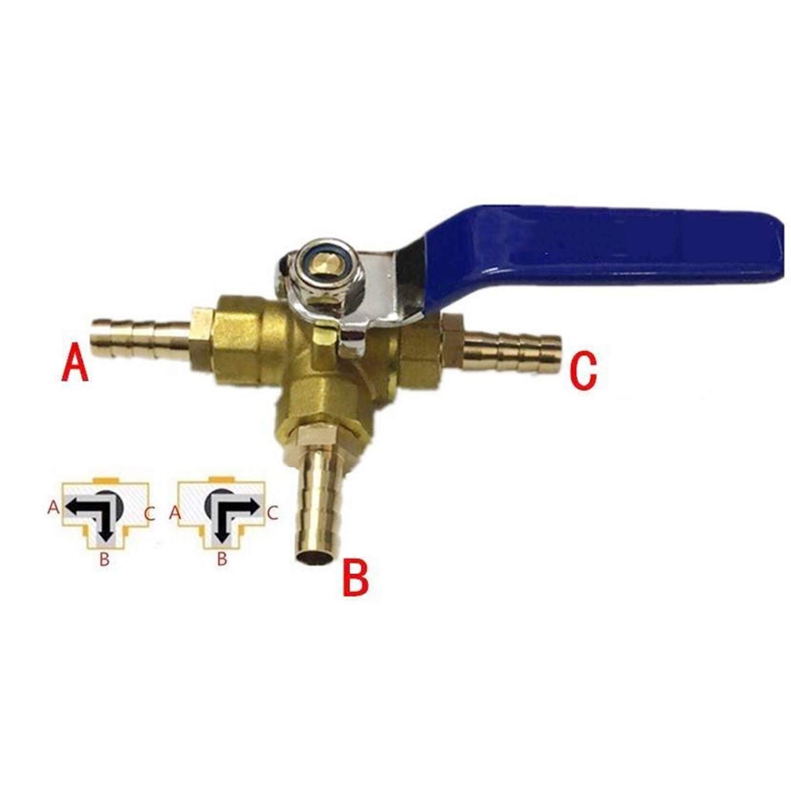 Conector de grifo de jardín, conectores de tubería de agua, 1 válvula de bola con puerto en T, conector de manguera de tres vías de 4 mm, 6 mm, 8 mm, 10 mm, 12 mm, 14 mm, 16 mm y 19 mm.(19mm OD)