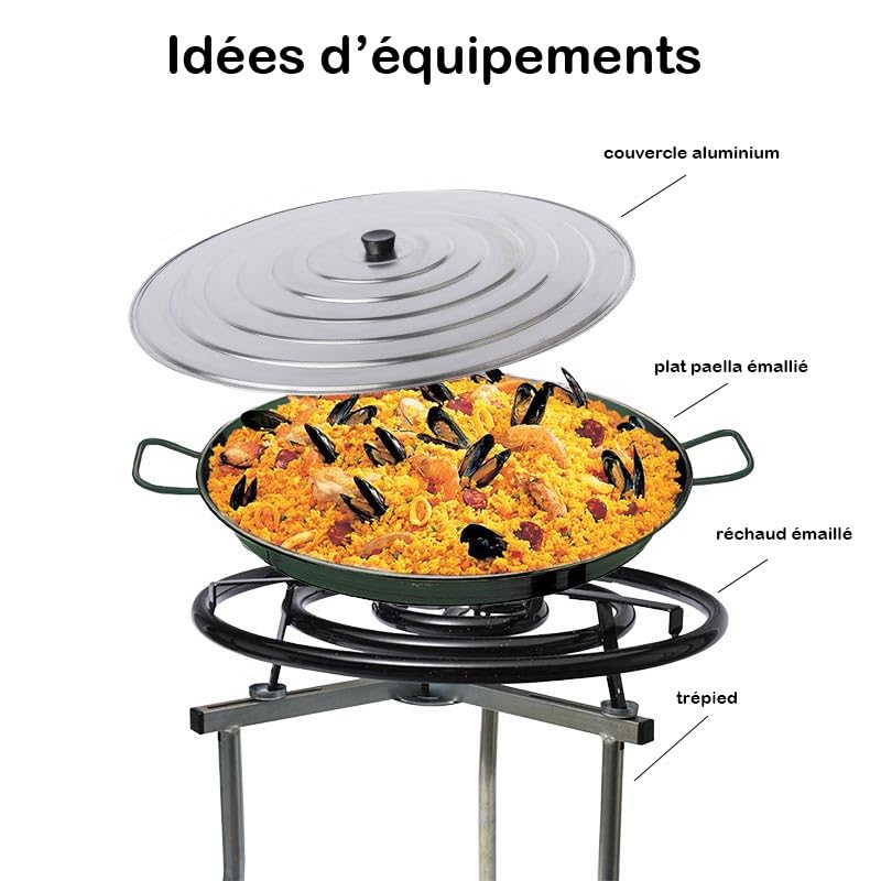 Plat à Paella En Acier Émaillé 50cm - Poêle à Deux Poignées Pour Cuisine Extérieure