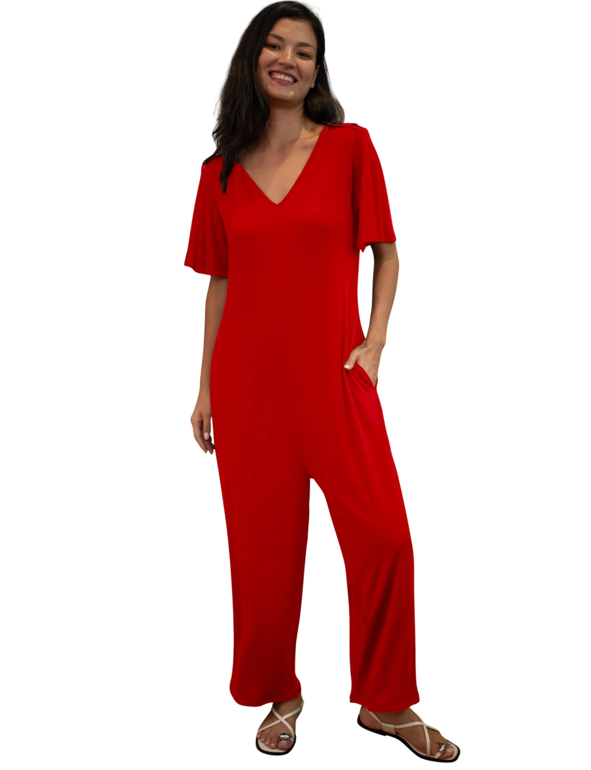 Enorsia Women's Red Ankle Length Wide Leg Jumpsuit In Size 18