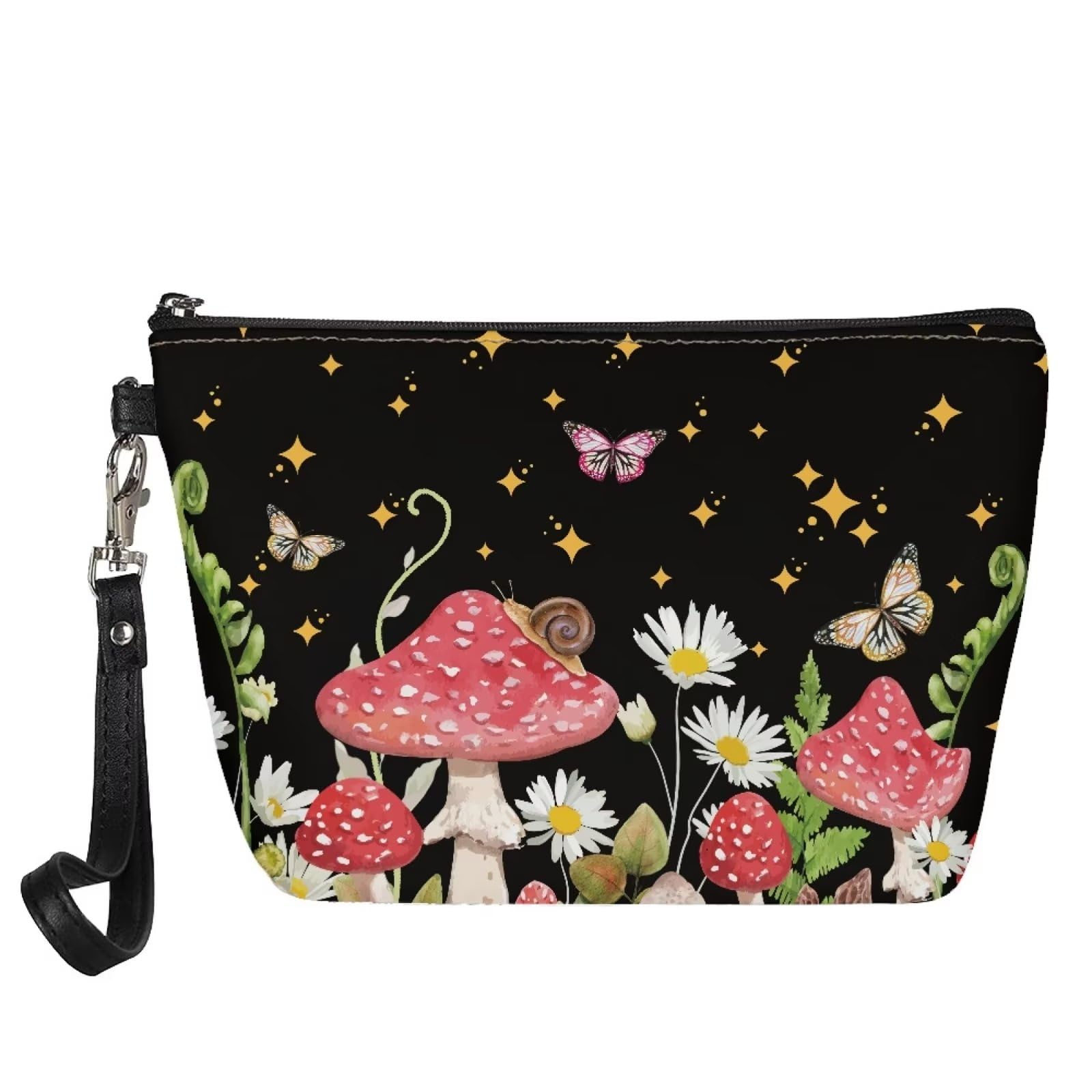 chaqlin Mushroom Theme Cosmetic Bag for Women Girls Cute Zipper Wallet PU Leather Travel Pouch Storage Make up Bags Clutch Purse Small Toiletry Bags