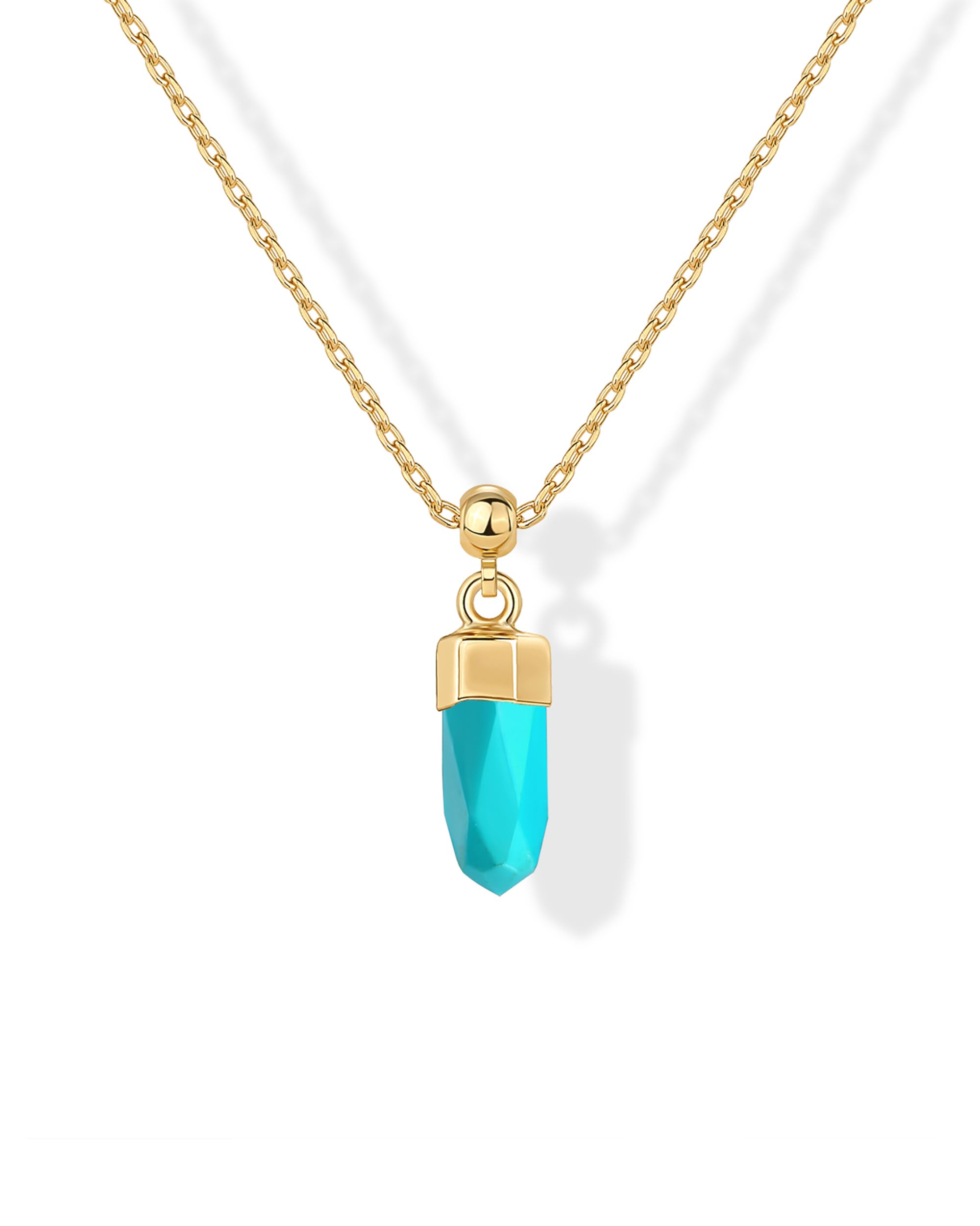 PAVOIGemstone Gold Charm Necklace for Women - 14K Gold Plated Adjustable Chain Dainty Pendant Gemstone Necklaces with Cute Charms Set - Hypoallergenic Trendy Healing Crystal Pendants