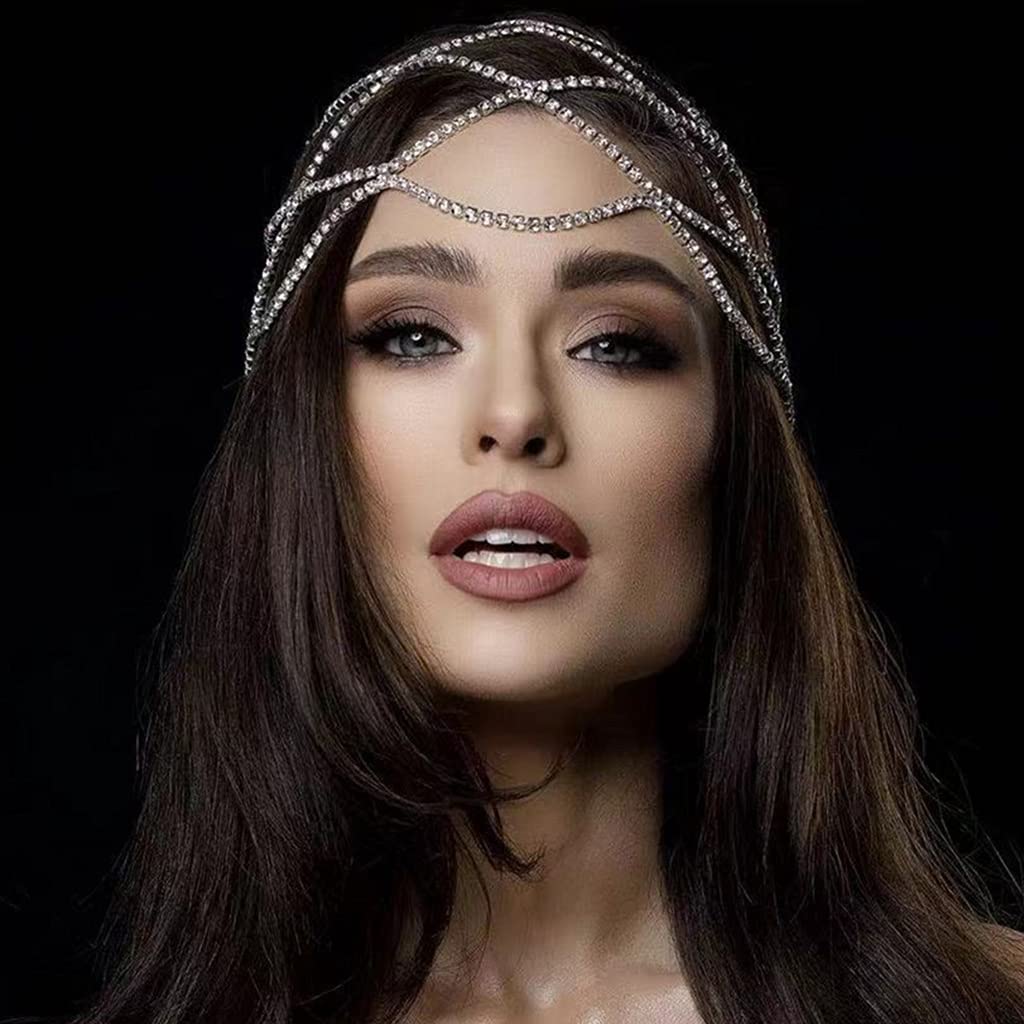 Mesh Headpiece - Jewelry Women Luxury Crystal Headband Head Cap Hollow Rhinestone Mesh Headpiece Wedding Head Chain Hair Accessories