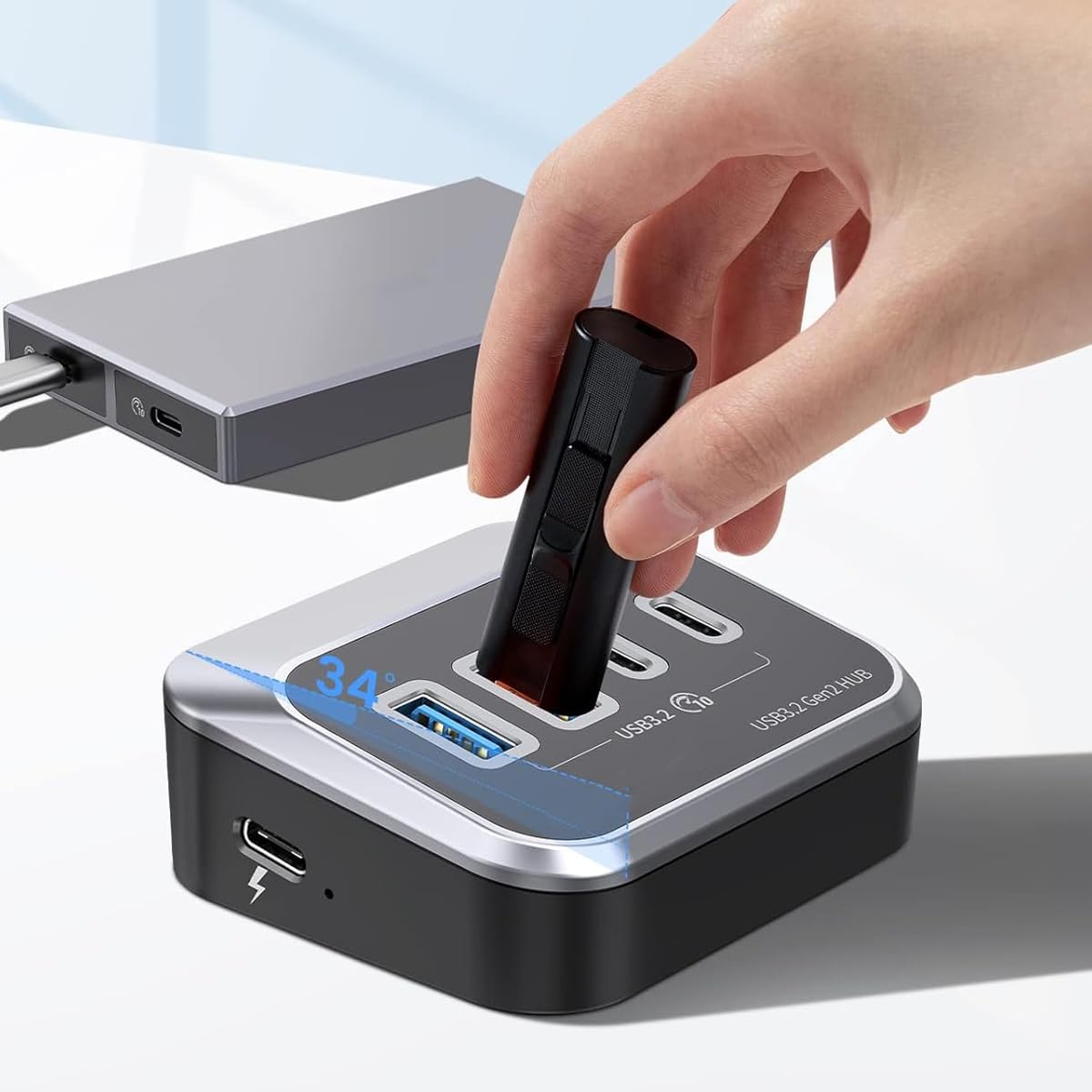 Huba Przenośny przedłużacz koncentratora, 2 porty USB 3.2 i 2 porty typu C z portem zasilania 5 V/3 A, długość przewodu 10 Gb/s, 0,5 m do komputera stacjonarnego, laptopów