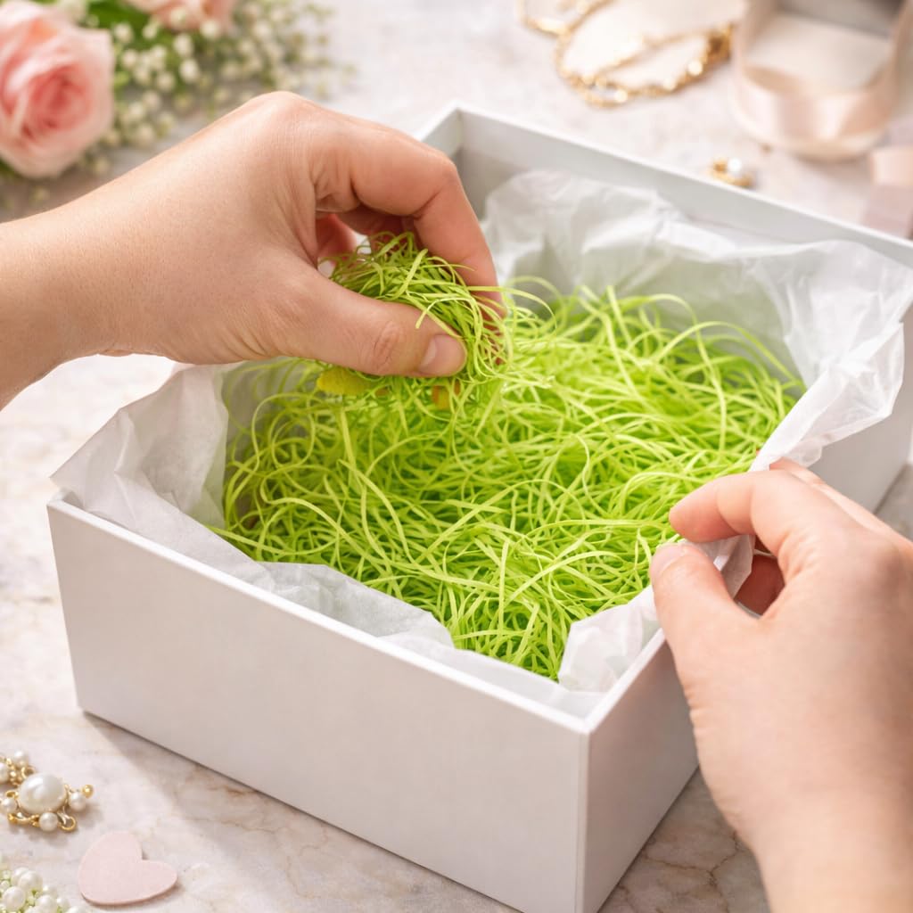 Decoratie paasgras vulmateriaal - crepe papier - geel - 50 gram