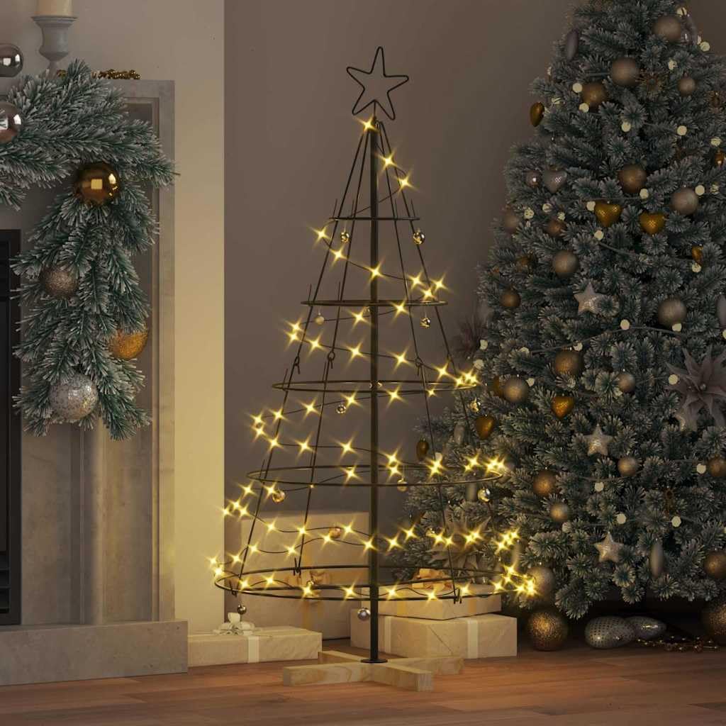 Albero di Natale Artificiale a Pigna con Supporto Nero in Acciaio, Design Conico Moderno, Christmas Tree, Decorazioni Natalizie, Adatto per Casa e Ufficio, Nero, 125 cm