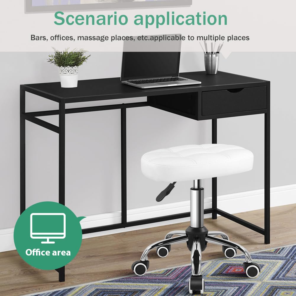 FURWOO Taburete Ovalado Rodante Altura Ajustable Sillón de Masaje con Ruedas para SPA Salón Blanco