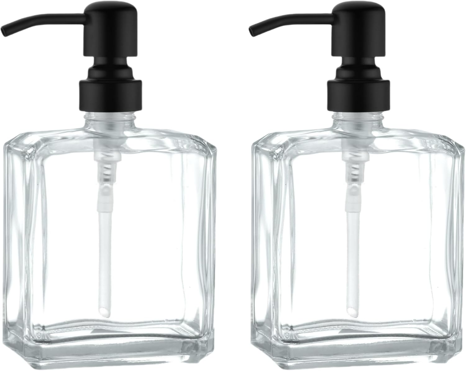 2 Pack Black Kitchen/Bathroom Soap Dispenser – 304 Rust-Proof Stainless Steel Pump, Refillable 13.5 OZ Glass Dispenser for Hand Soap, Dish Soap​