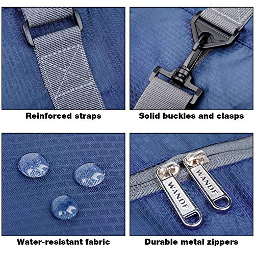 Wandf Foldable Travel Duffel Bag Luggage Sports Gym Water Resistant Nylon (Navy Blue)