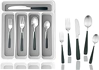 Vista 12 de JASHII Juego de cubiertos con bandeja, juego de cubiertos cuadrados de acero inoxidable de 20 piezas para 4, acabado mate, utensilios de comida