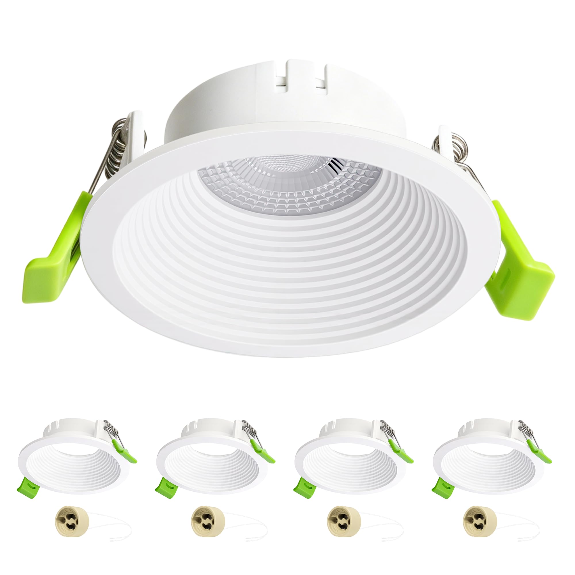 Set da 4 Supporti per Faretti da Incasso GU10 con Portalampada GU10, Bianchi, Design Antiabbagliamento, Per Fori da 64-82 mm, Cornice da Incasso per Soffitto, Lampadine Non Incluse