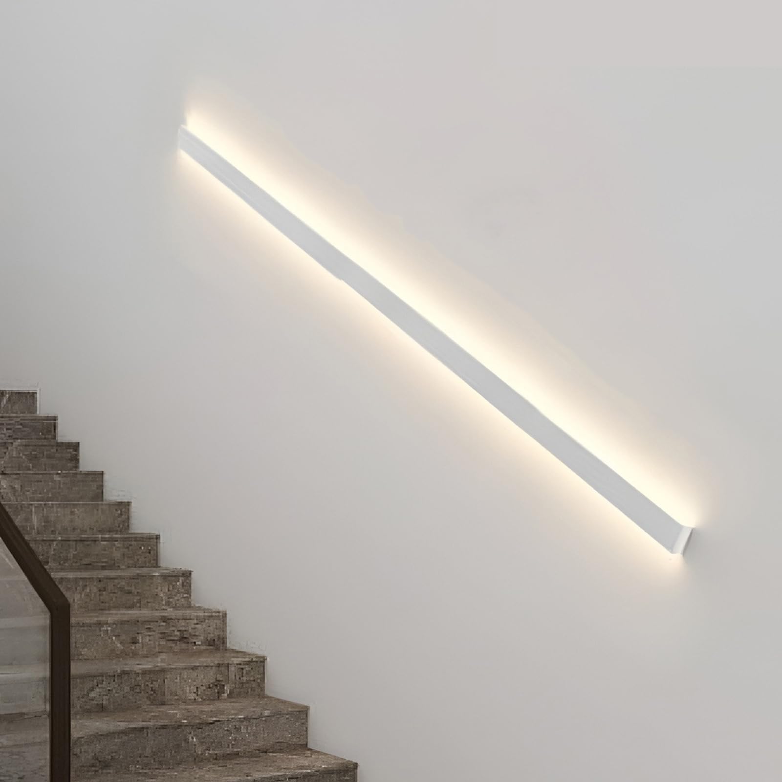 Wall-Mounted Indoor Stair Handrails, Handrail Railings with LED Light, Motion Sensor LED Lighted Staircase Handrail, Three Light Color Adjustments, for Outdoor Stairs Porch Entrance white 1.5m