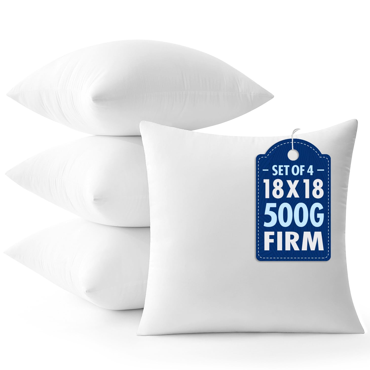 MIULEE Throw Pillows Inserts, Pack of 4 18x18 Inch 100% Virgin Fiber Filling Bed Couch Pillows