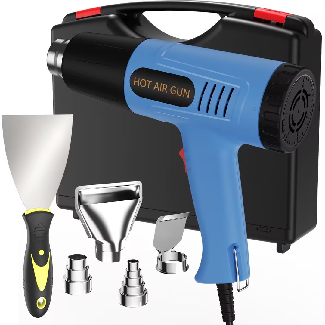 Heat Gun Toolbox Set 572 1112 Temperature Control Adjustable 4 Nozzles Durable Fast Heating High Temperature Air Gun