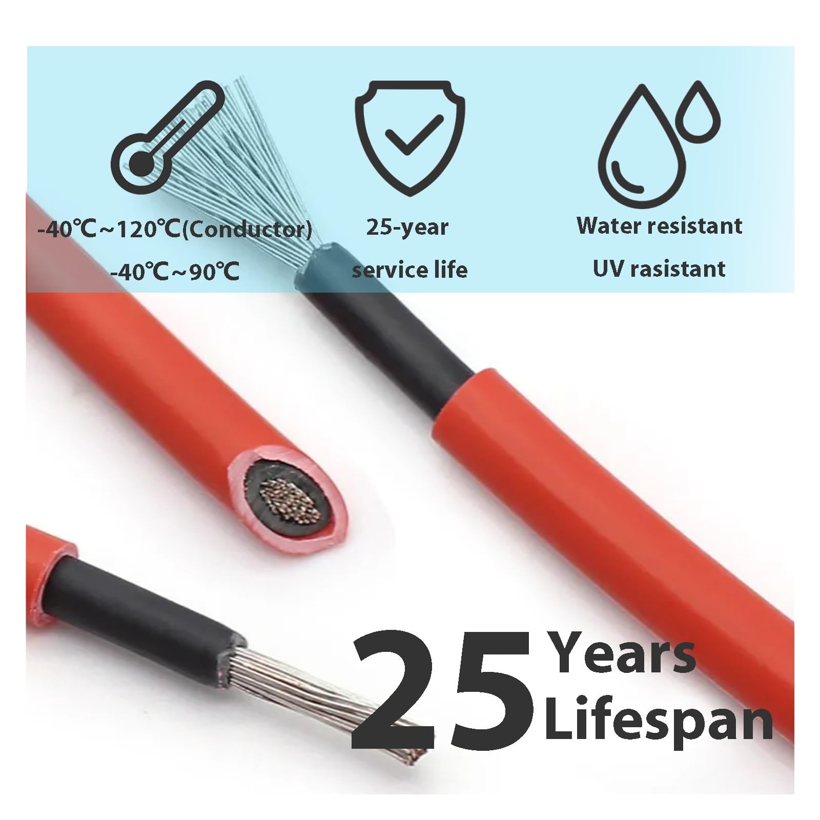 Kable solarne Przedłużacz fotowoltaiczny ze złączem MC, przewód 4 mm2 12 AWG, kabel PV TUV do paneli fotowoltaicznych, czerwona i czarna osłona (czarny, 10M_12 AWG-4MM2)