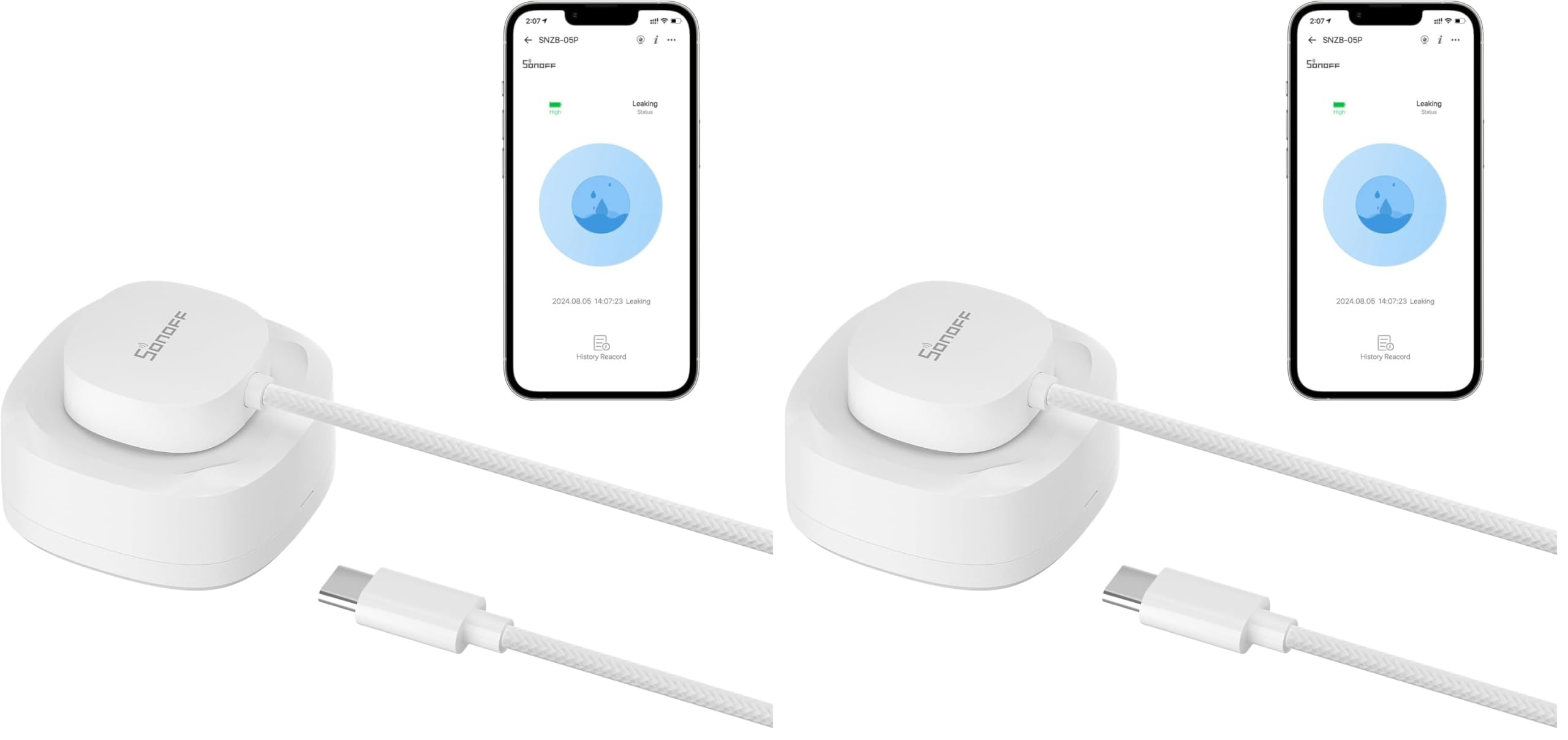 SONOFF SNZB-05P Detecteur de Fuite d'eau ZigBee avec Câble de Détection, Alarmes Intelligent sans Fil pour Cuisine, Salle De Bain, sous-Sol, Étanchéité IP67, ZigBee Bridge Requis, Piles Inclusesa