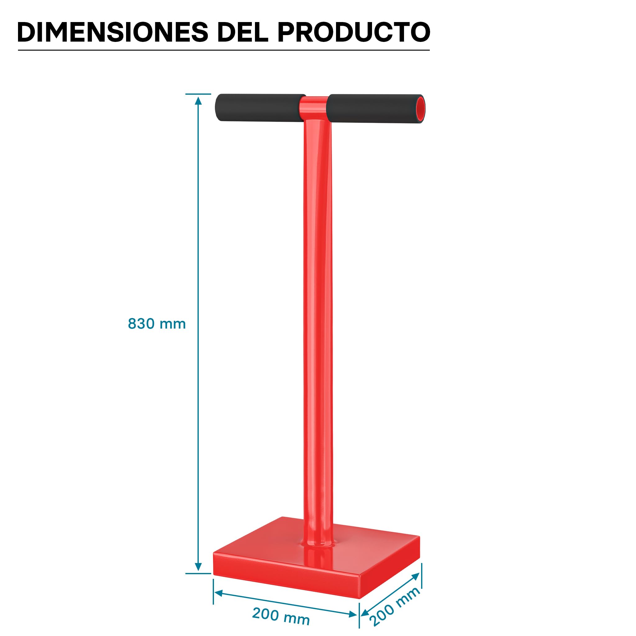 Wiltec Pisón de tierra 11,5 kg de acero, base 20 x 20 cm, mango en T, compactador manual