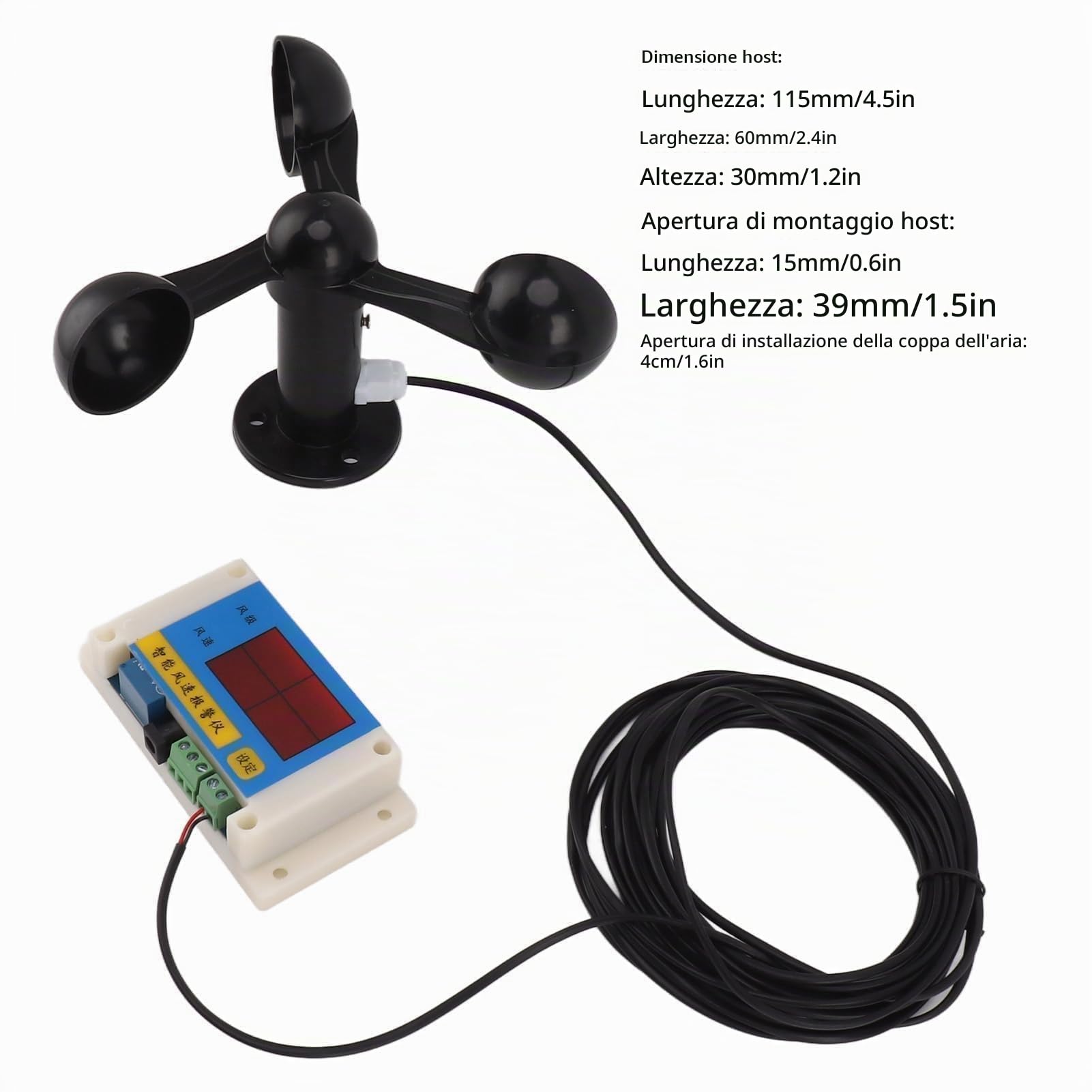 Anemometro USB con 3 Pale, Dispositivo di Allarme per Velocità del per Gru a Torre, 5V, Alta Precisione, con Funzione di Memoria dopo Interruzione di Corrente, per Uso Esterno